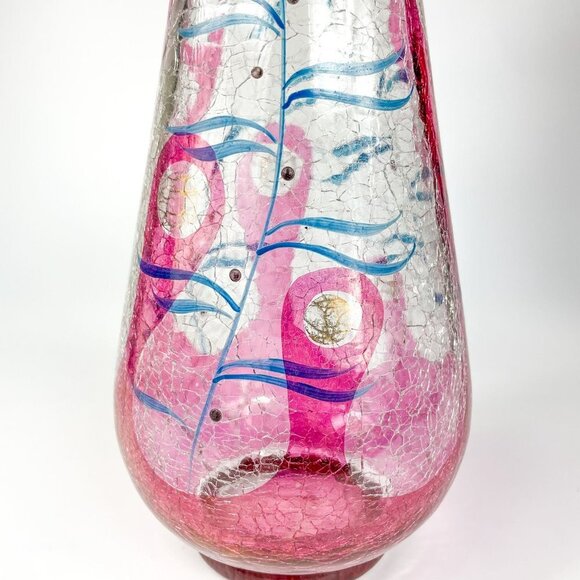 MCM Crackle Glass Enameled Botanical design Decanter Bohemia - Picture 6 of 10